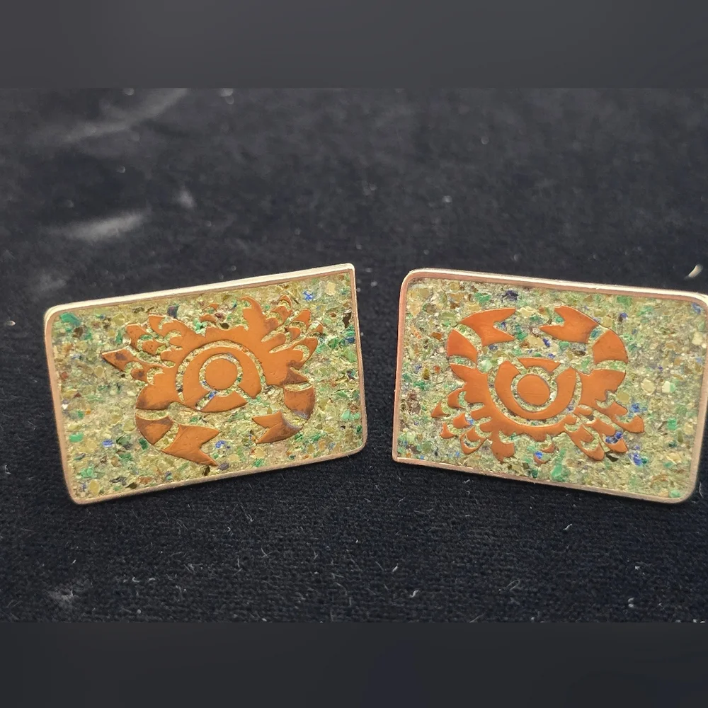 Handmade Mexican Cufflinks Crab Sterling Mixed Metals Stone Inlay July Horoscope
